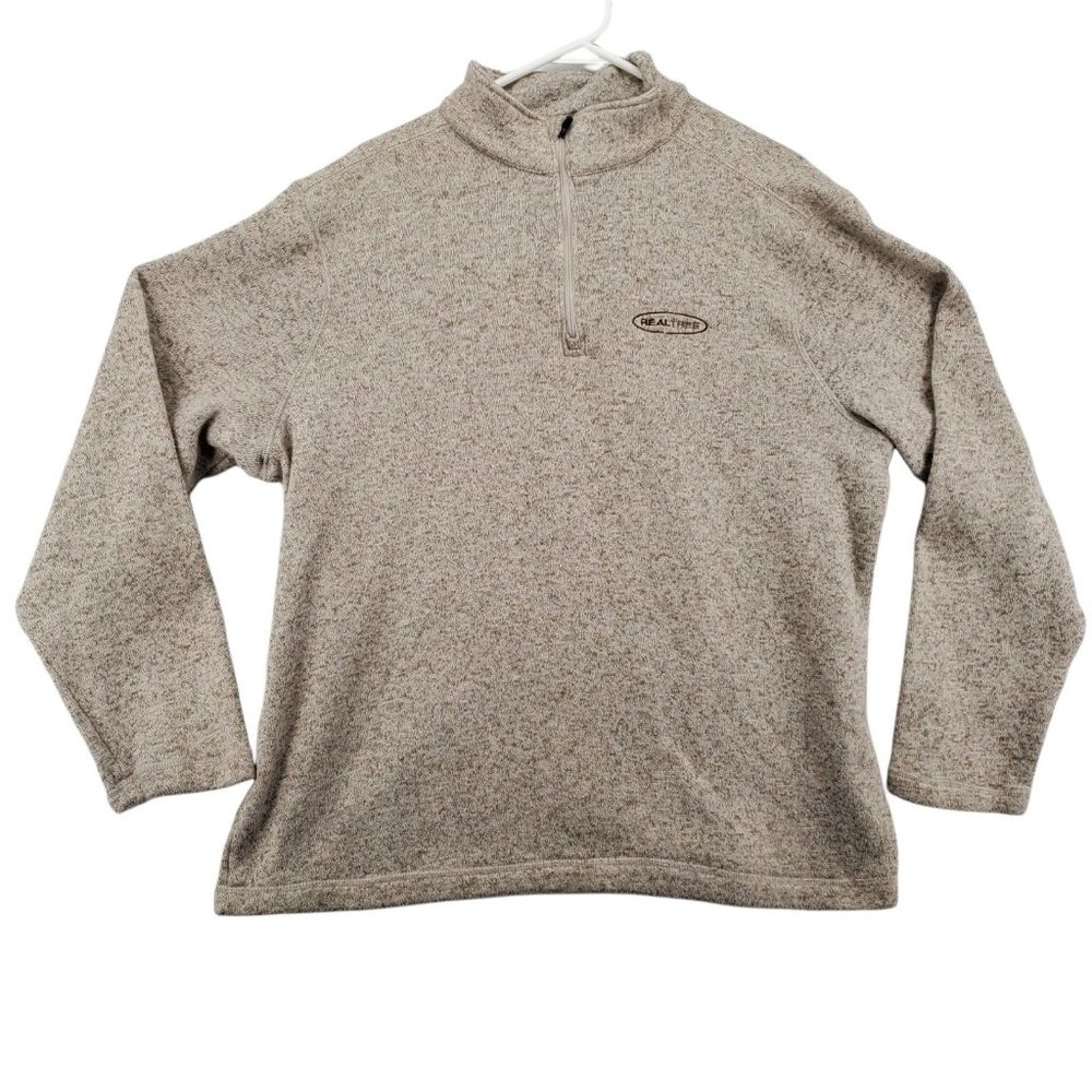 REALTREE Sweater Men's Long Sleeve Quarter Zipper High Neck Pullover Tan Large
